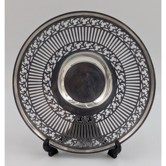 Meriden Britannia Sterling Silver Reticulated Tray Footed Dish 8.5” #475 - Picture 1 of 14